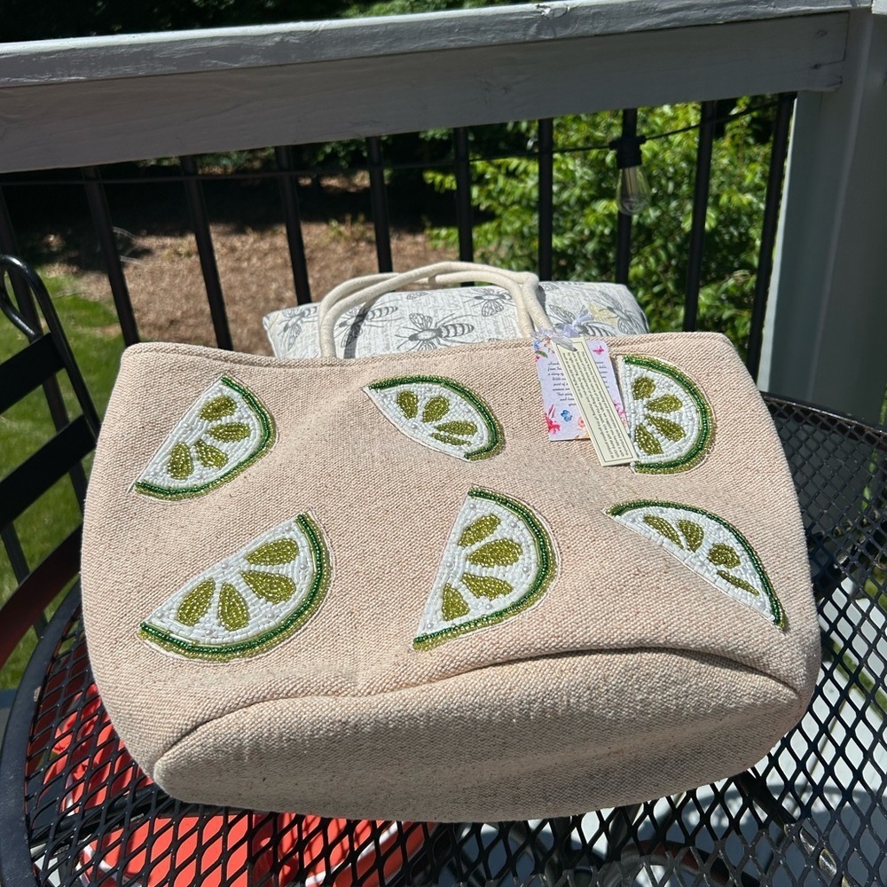 Viral Beaded Tote Bag Purse Lime Wedges Handcrafted in India NWT High Quality